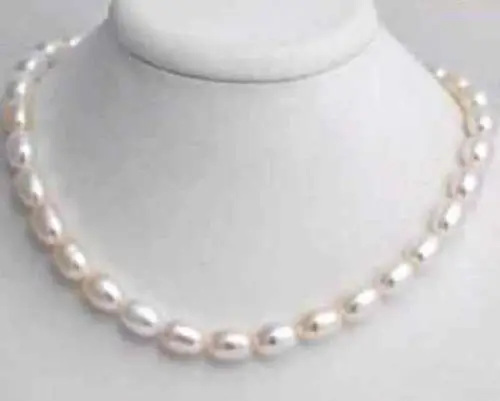 

Free shipping >>>>>>Beautiful 7-8mm white freshwater pearl rice necklace