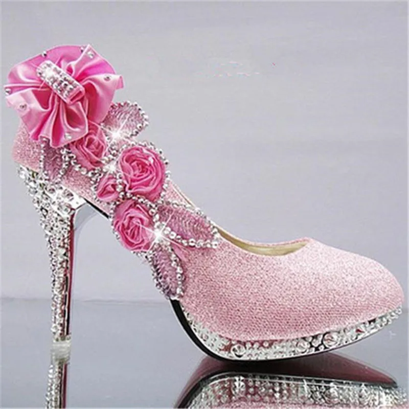 2019 women high heels prom wedding shoes lady crystal platforms silver ...