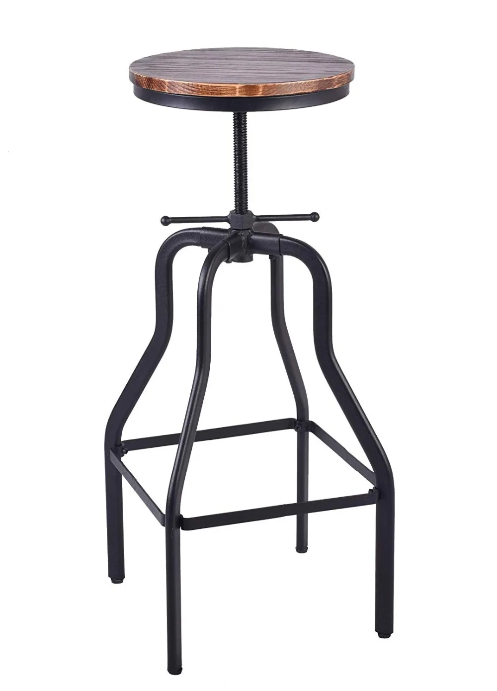 

Vintage Bar Stool Round Swivel Wood Seat and Metal Height Adjustable Industrial Look Swivel Bar Chairs
