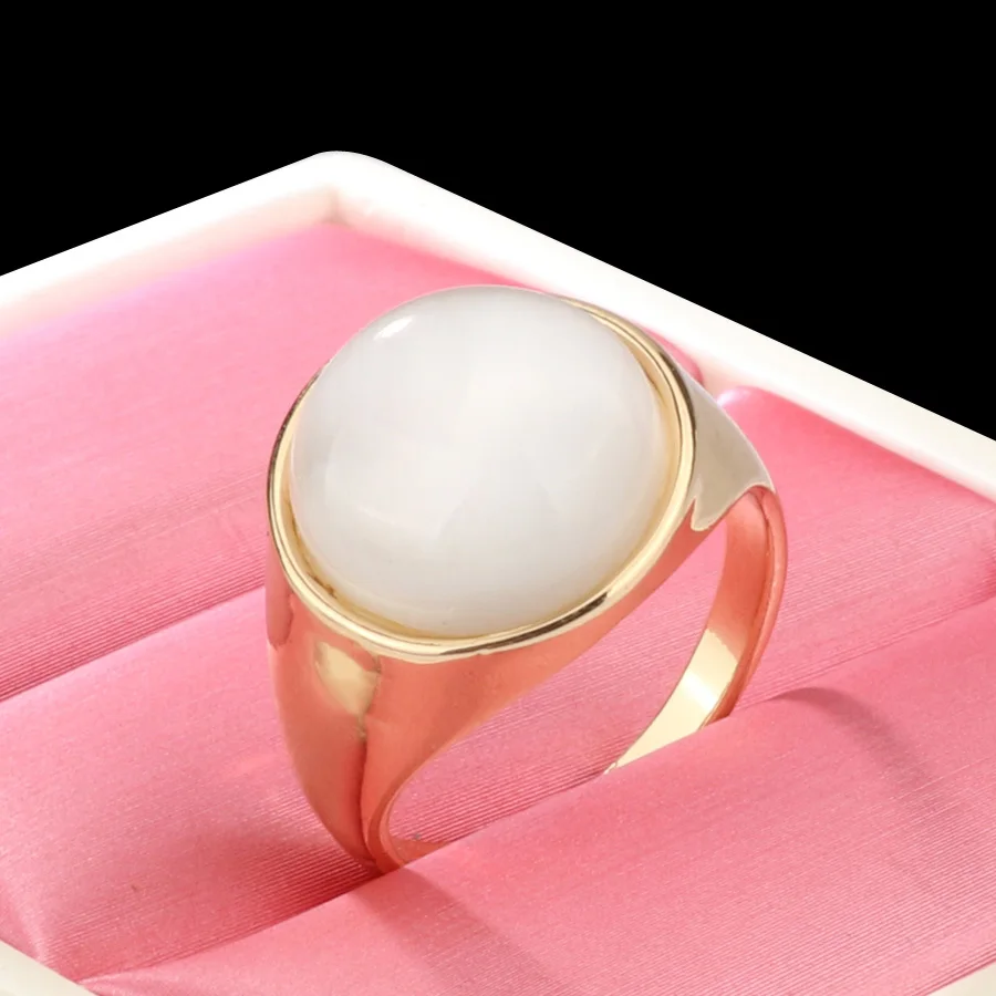 2018 Fashion Round White Opal Stone Ring Gold Color Engagement Wedding Rings For Women Minimalist Bulgaria Jewelry