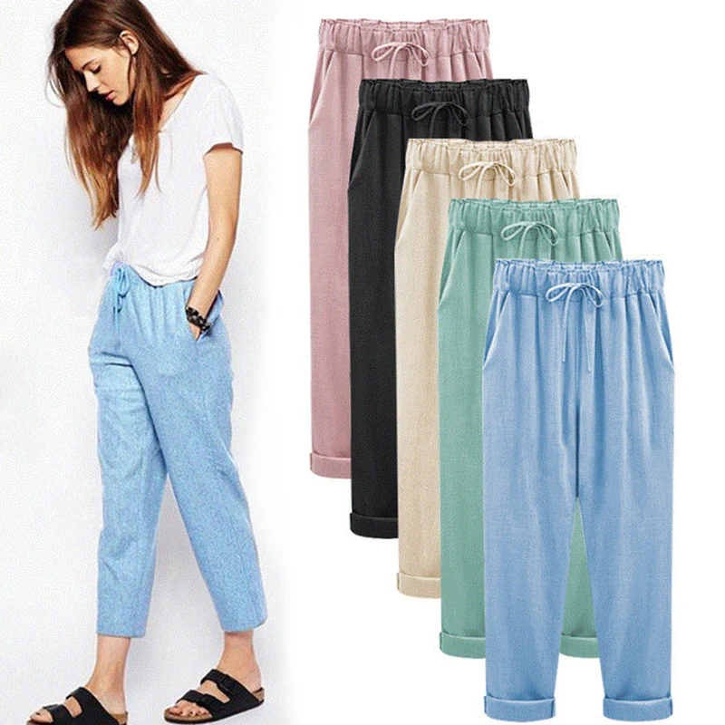 De gran tamaño 5XL verano Harem de las mujeres pantalones de cintura alta, suelta nueve rectas Pantalones Mujer Pantalones casuales Mujer Pantalones Pantalón