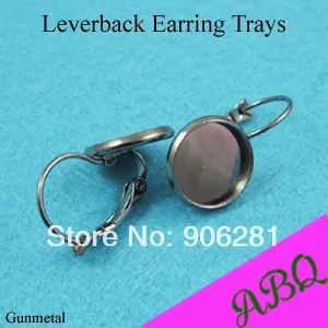 

50 pcs - 12mm Gunmetal Earring Trays with Lever Back Clip, 12mm Earring Blanks, 12mm Cabochon Earring Setting