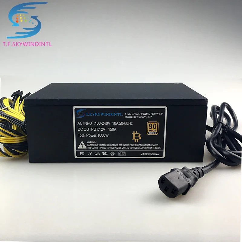 Бесплатная доставка блок питания 1600 Вт для antminer s9 S7 A6 A7 S9 L3 + BTC ПК кабель майнинга
