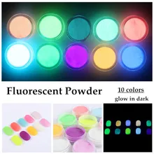 10 Neon Colors Phosphorescent FLUORESCENT Powder Glow In Dark Nail Art Acrylic Use