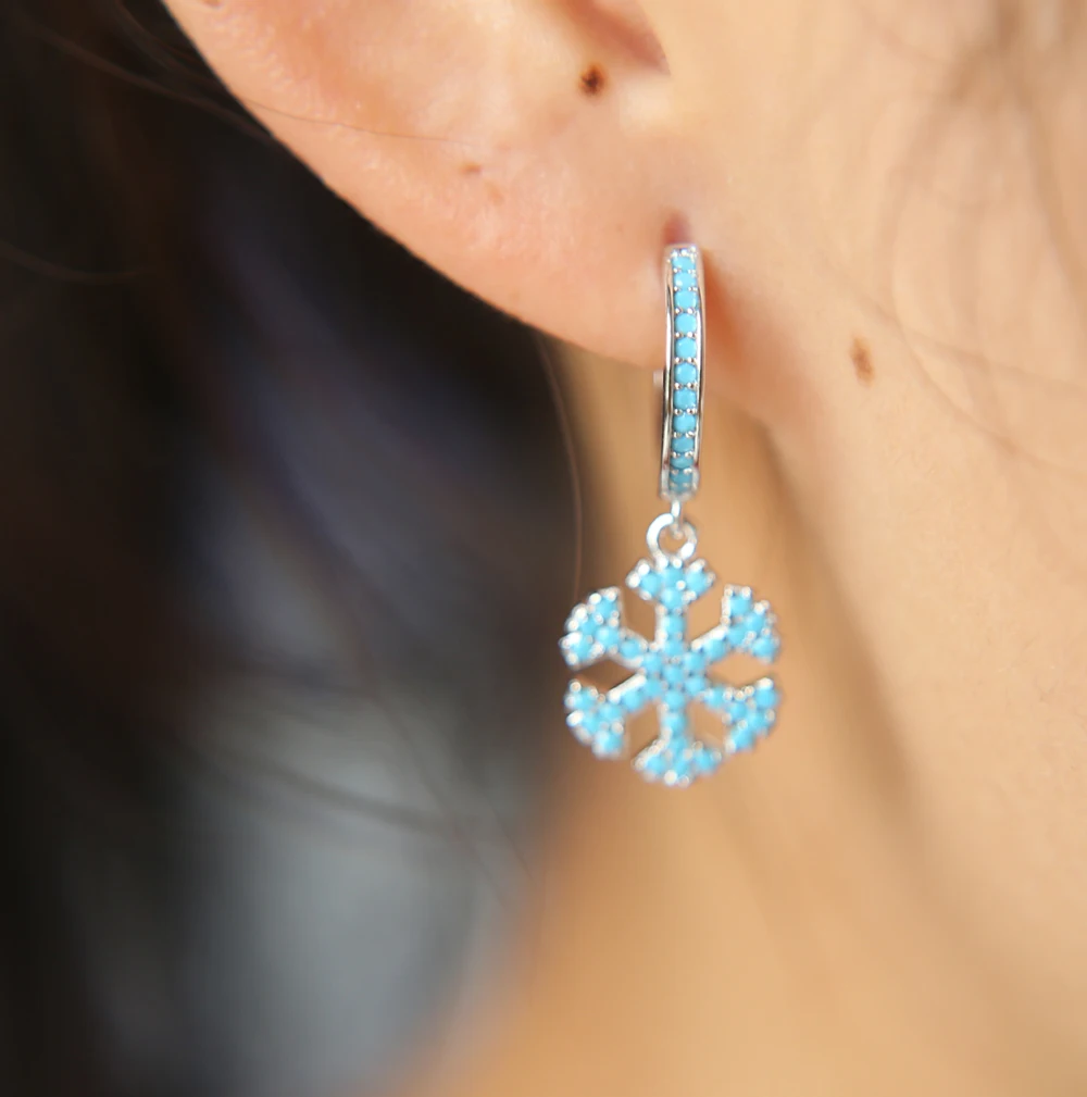 

2017 autumn new arrival rose gold colors clip on dangle Snowflake turquoises Earrings for Women Jewelry christmas gift