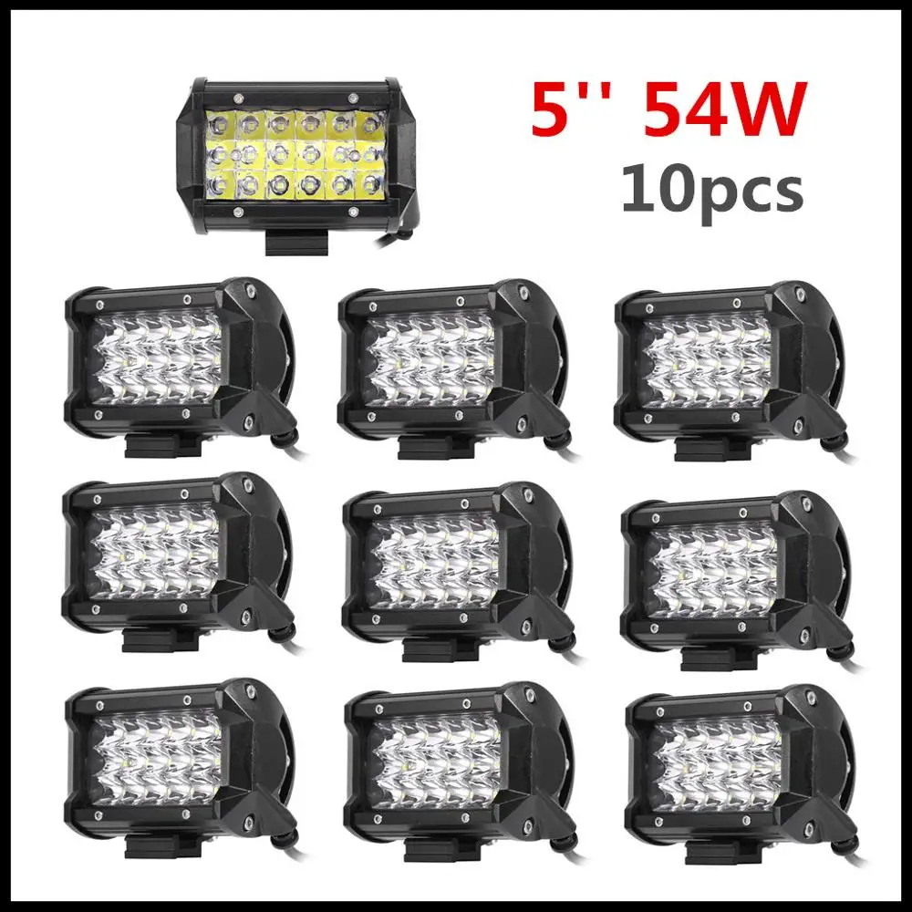 10pcs 5 inch 54W Spot Beam 12v 24v DC Light bar for auto 4x4 ATV UTV