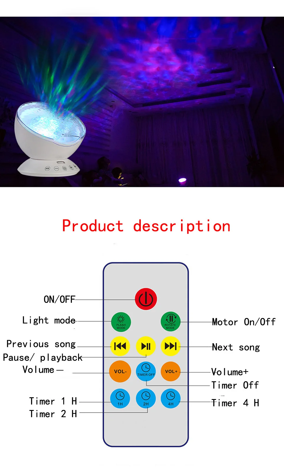YB yiba светодиодный ночник звездное небо дистанционное управление волны океана проектор с мини музыкой Новинка Детский ночной Светильник для детей