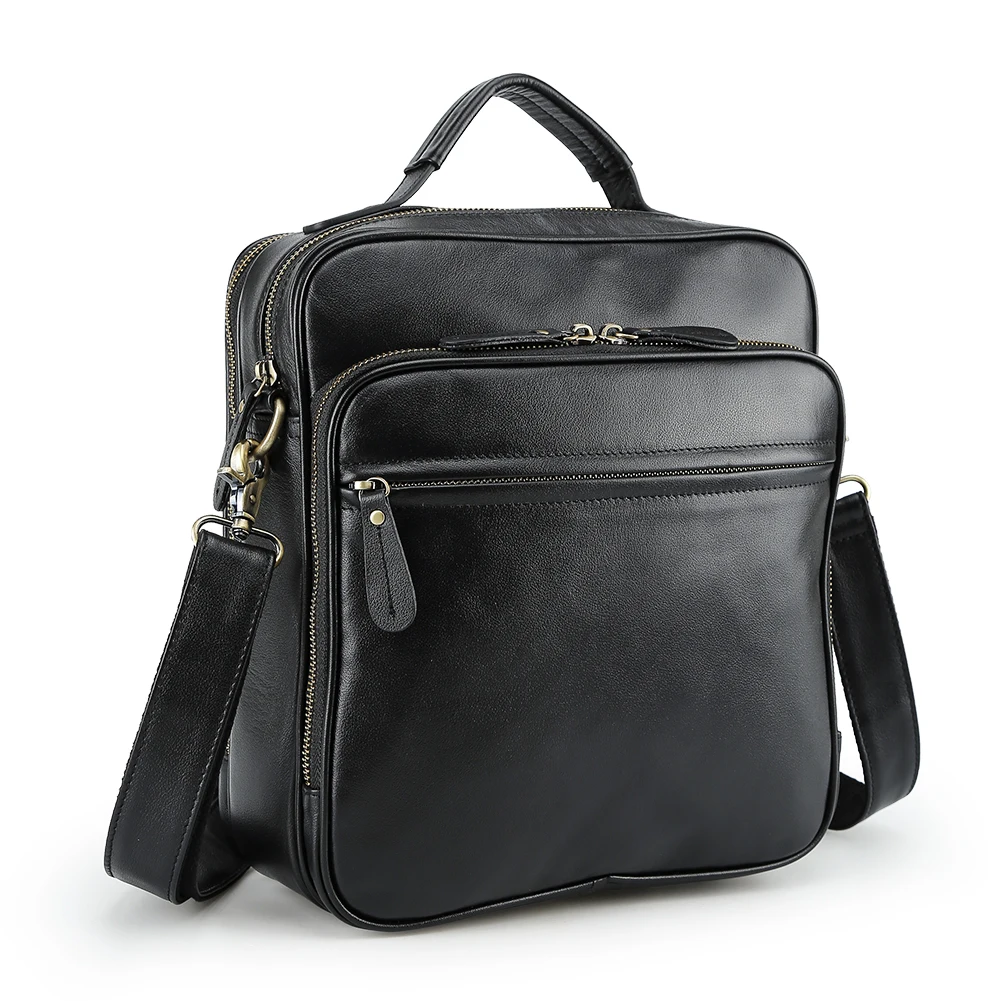 TIDING Luxury Cowhide Leather Messenger Bag Shoulder Crossbody Golden