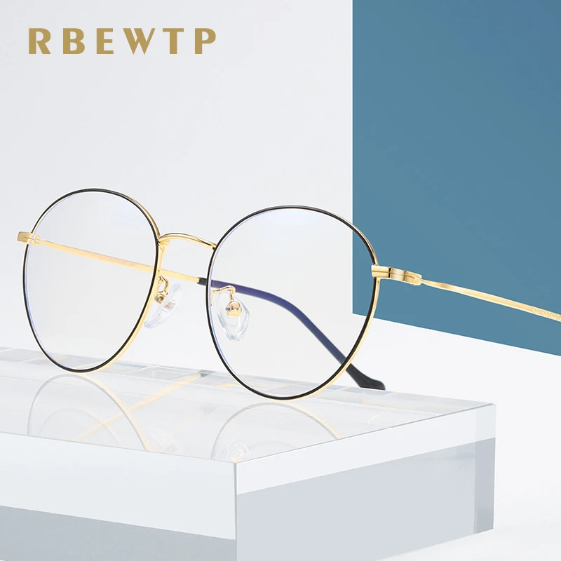 

RBEWTP Oval Frame Rose Gold Anti Blue Light Blocking Glasses led Reading Radiation-resistant Glasses Computer Gaming Eyewear