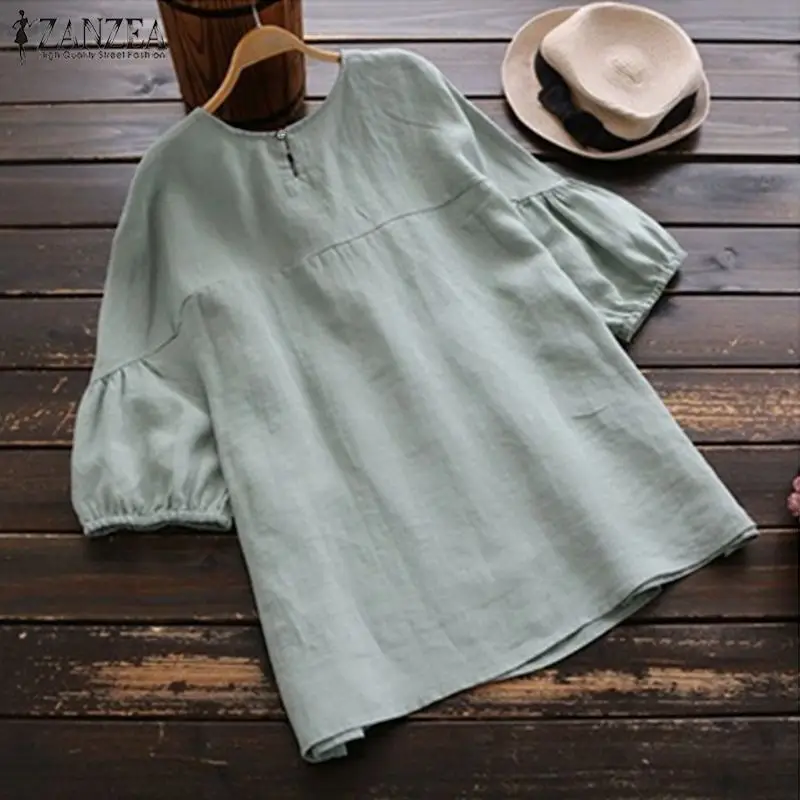  ZANZEA Women Embroidered Blouse Summer Short Sleeve Cotton Linen Shirt Femininas Tops Female Vintag