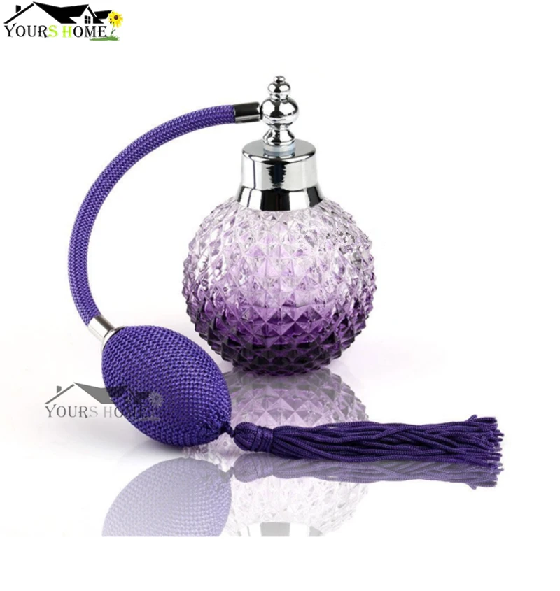 

100ml Purple Crystal Art Vintage Style Empty Refillable Perfume Atomizer Long Tassel Spray Bitter Bottle With Air Bag Bar Tools