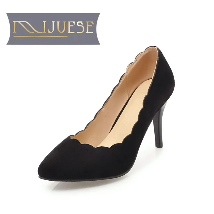 

MLJUESE 2018 women pumps pink color autumn spring pointed toe sweet Flock high heels female shoes size 34-43
