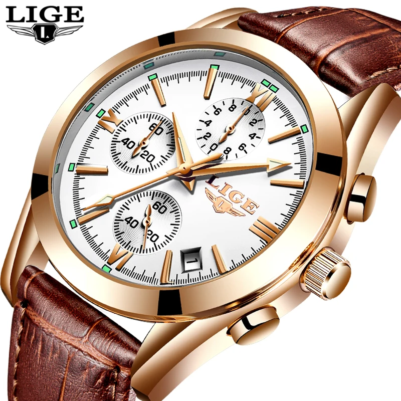 

Relogio Masculion LIGE Men Top Luxury Brand Military Sport Watches Men's Quartz Clock Male leather Casual Business WristWatch