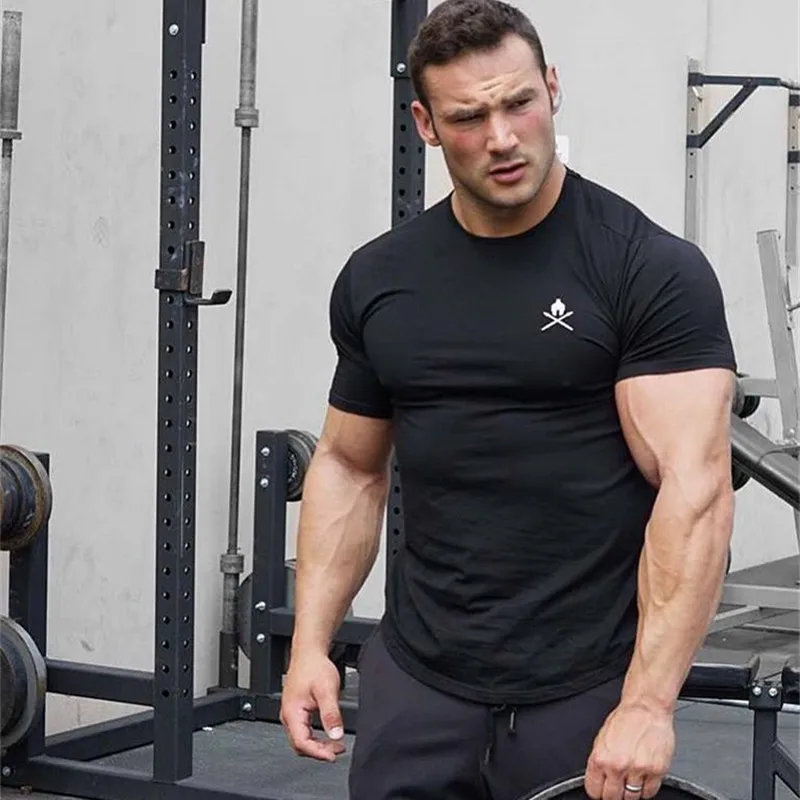 

2018 Summer New mens gyms T shirt Fitness Bodybuilding Fashion Male Short cotton clothing Brand Tee Tops