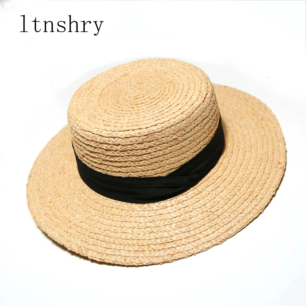 

2019women Summer Hat Beach Hat Raffia Ribbon Ladies Cap Fashionable Handmade Casual Flat Brim Bowknot Sun Hats for Women Holiday
