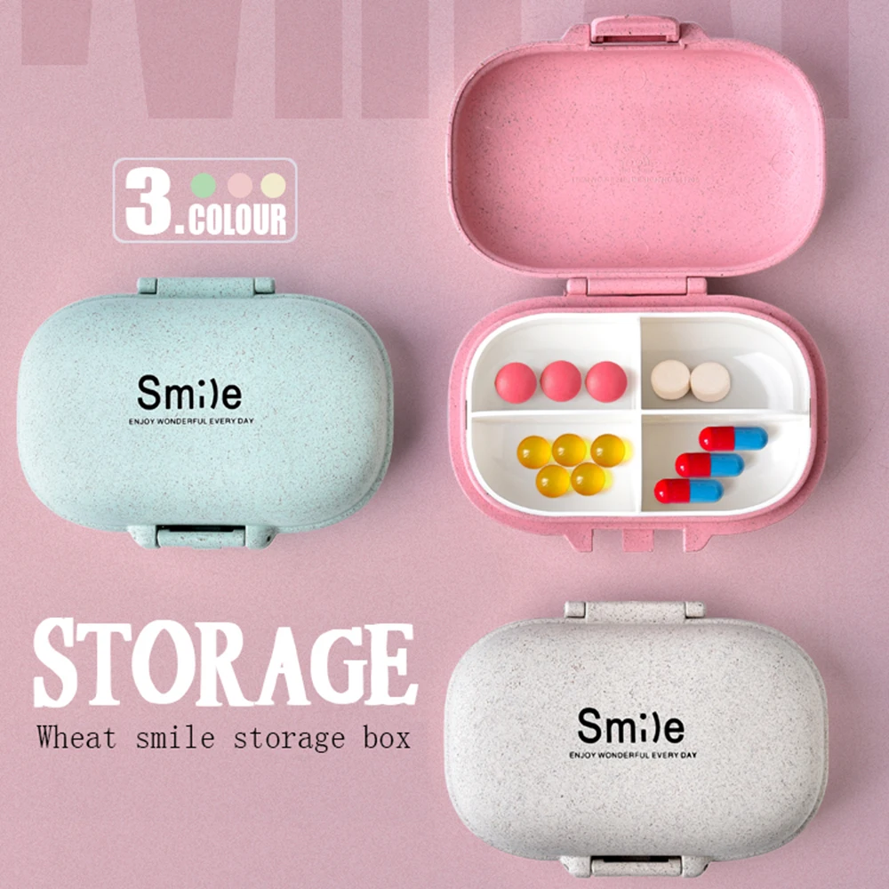 

Portable 4 Grids Mini Pill Case Medicine Box Travel Tablet Holder Organizer Drug Divider Pillbox Storage Container Bottles