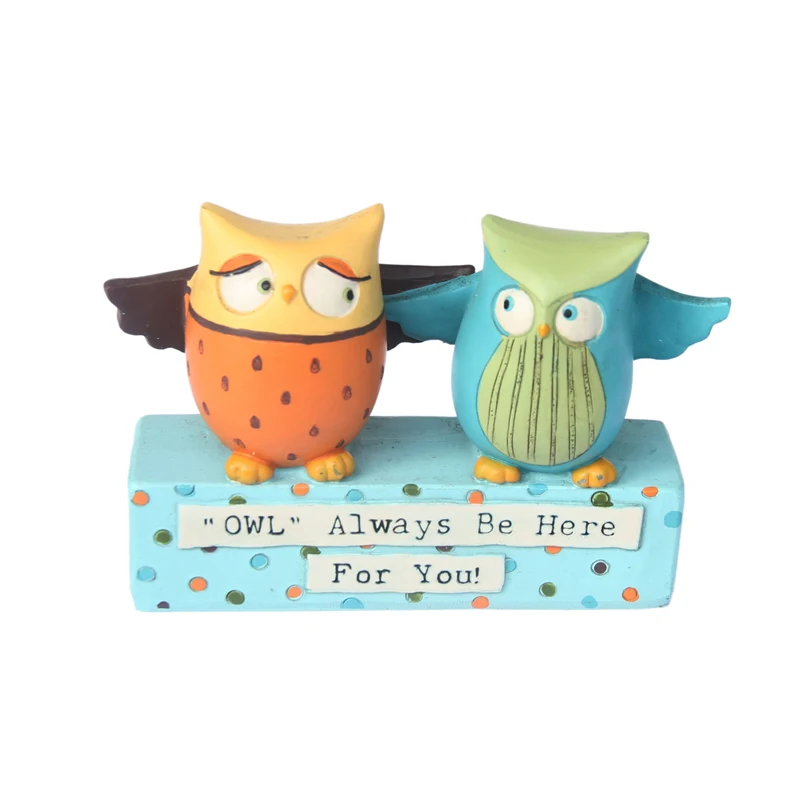 

Owl Figurines Wings Open Holding Together Valentine's Day Gift With Incription be here for you Resin Fairy Home Garden Ornament