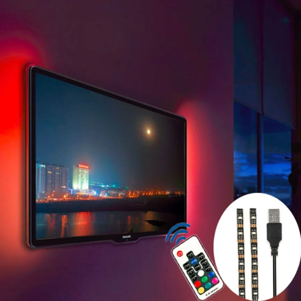2 Pieces TV Light HDTV Backlight 5V USB RGB Strip Light for Flat Screen