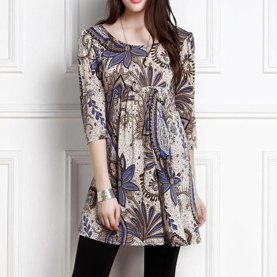

Womens blouses autumn ladies 2017 Printing Three Quarter Sleeve Loose Casual Blouses Tops with o neck women blouses for autumn