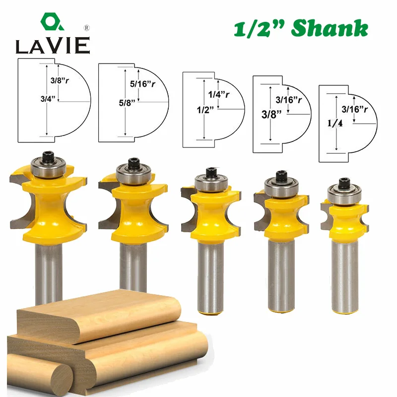  LAVIE 1 PC 12mm 1/2 Shank Bullnose Half Round Bit Endmill Router Bits Wood 2 Flute Bearing Woodwork