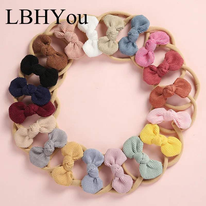 

Knot Bows Girls Corduroy Bows Nylon Headbands Candy Style Newborn Baby Girls Knot Head Bands Toddler Soft Nylon Hair Accessories