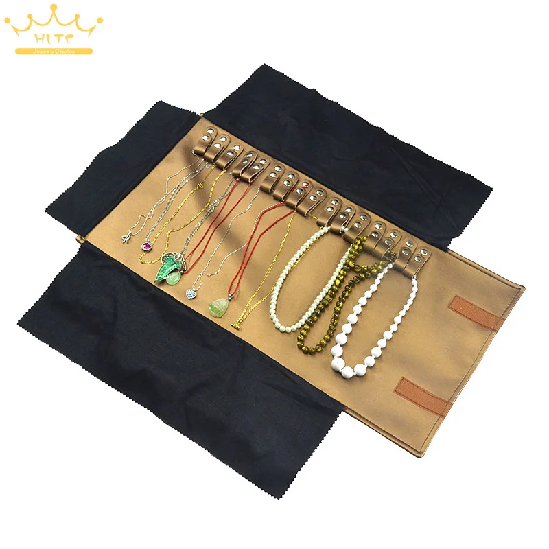 Кофейная кожа PU ювелирных изделий дисплей сумка для хранения модная ткань шкатулка ожерелье заклепки кулон ролл сумка