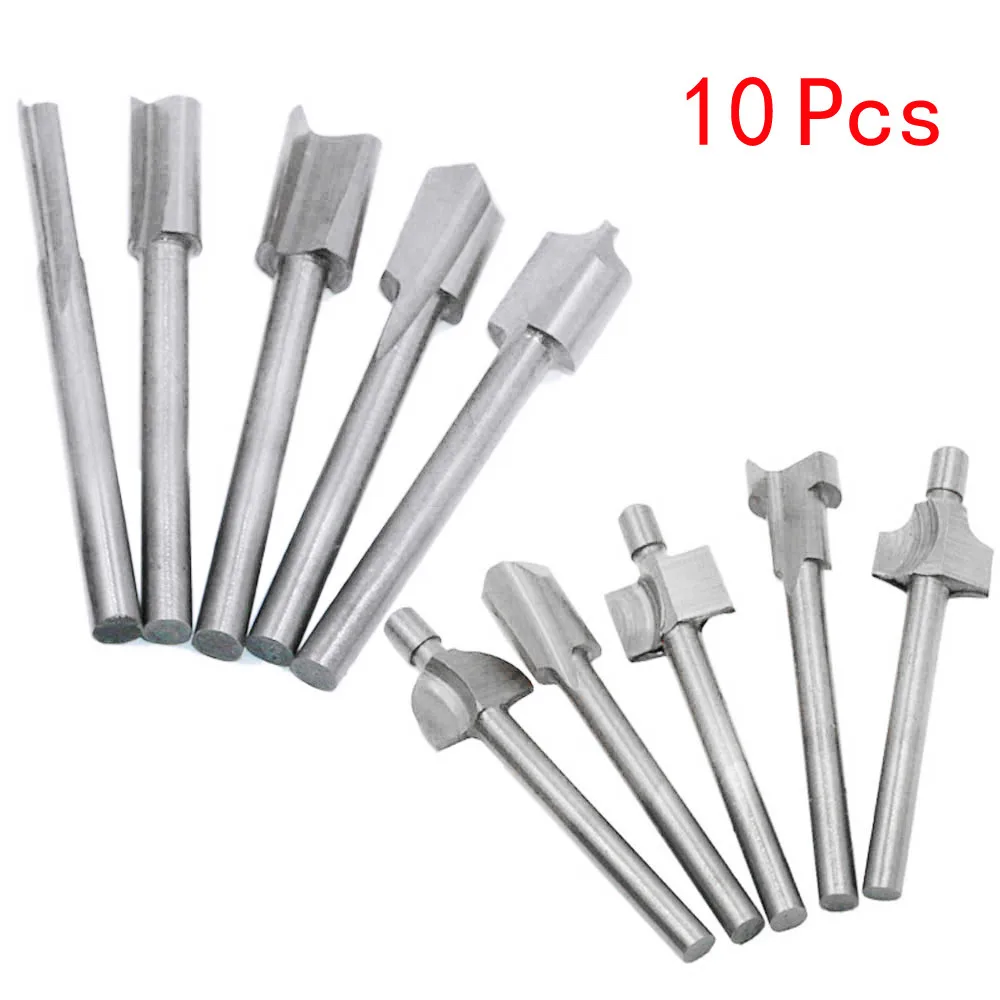 

10 Pcs/Set HSS Titanium Router Bits Wood Cutter Milling Fits Rotary Engraving Home DIY Wood Trimming Bit