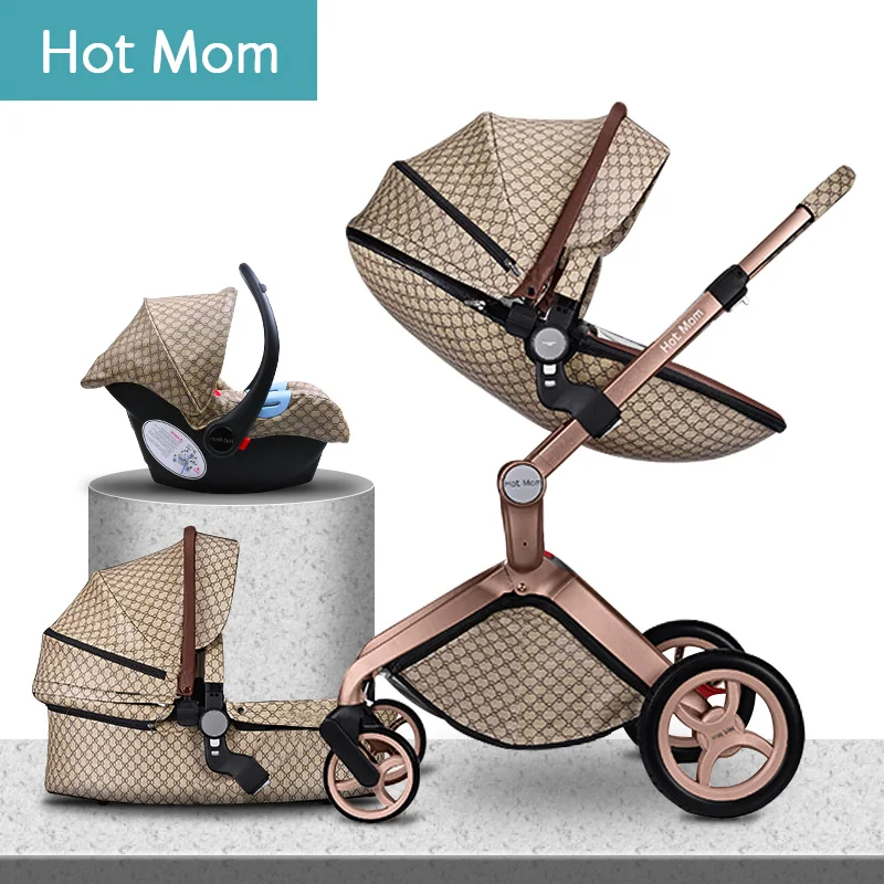 

2019 original Hot Mom High Landscape Luxury 3 in 1 baby stroller can sit reclining Newborn carriage folding shock baby pram 0-3