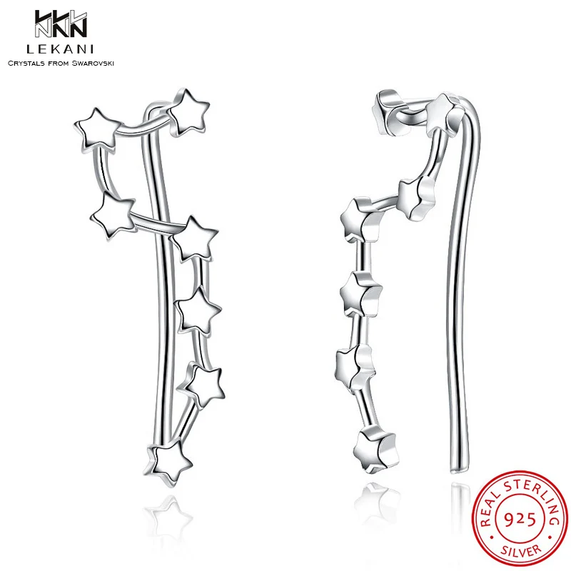 

LEKANI 2 Color Simple Star Ear Hook Sterling Silver Long Gift ear Clip Earrings 2019 Fashion Boutique Jewelry