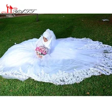 Wedding Dress 2016 New Muslim Hijab Lace Up Back Lace Applique Long Sleeve Islamic Dubai Wedding High Neck Robe de Mariage