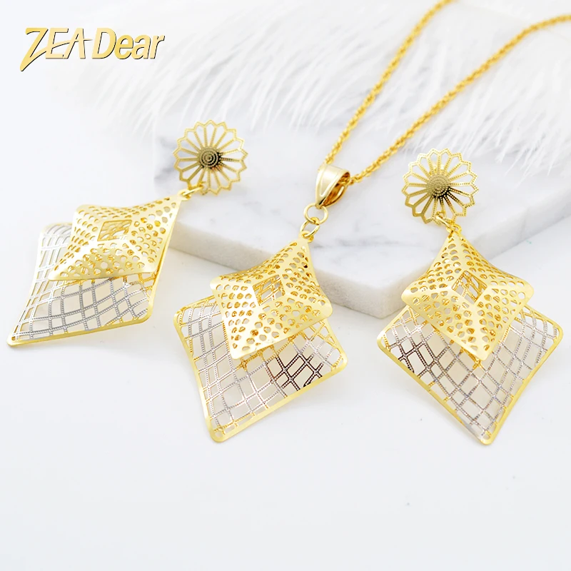 ZEADear Jewelry Fashion 2020 Earrings Pendant Sets Women Gold Color Copper Cross Hollow Out For Party Wedding | Украшения и
