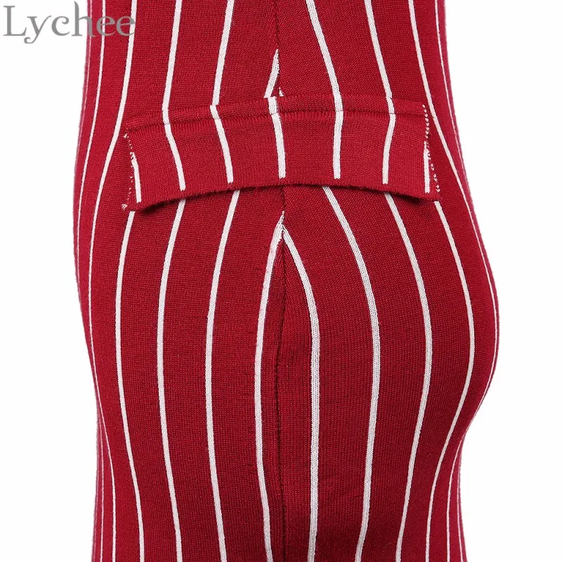 Lychee элегантная сексуальная летняя женская юбка в полоску эластичная юбка на подтяжках до колена трикотажная юбка