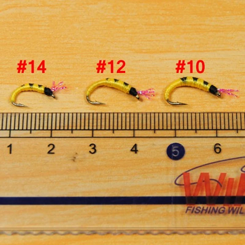 [10 шт.] #12 #10 #14 желтая Нимфа пуппа нахлыстовая рыбалка мухи приманки для форели под