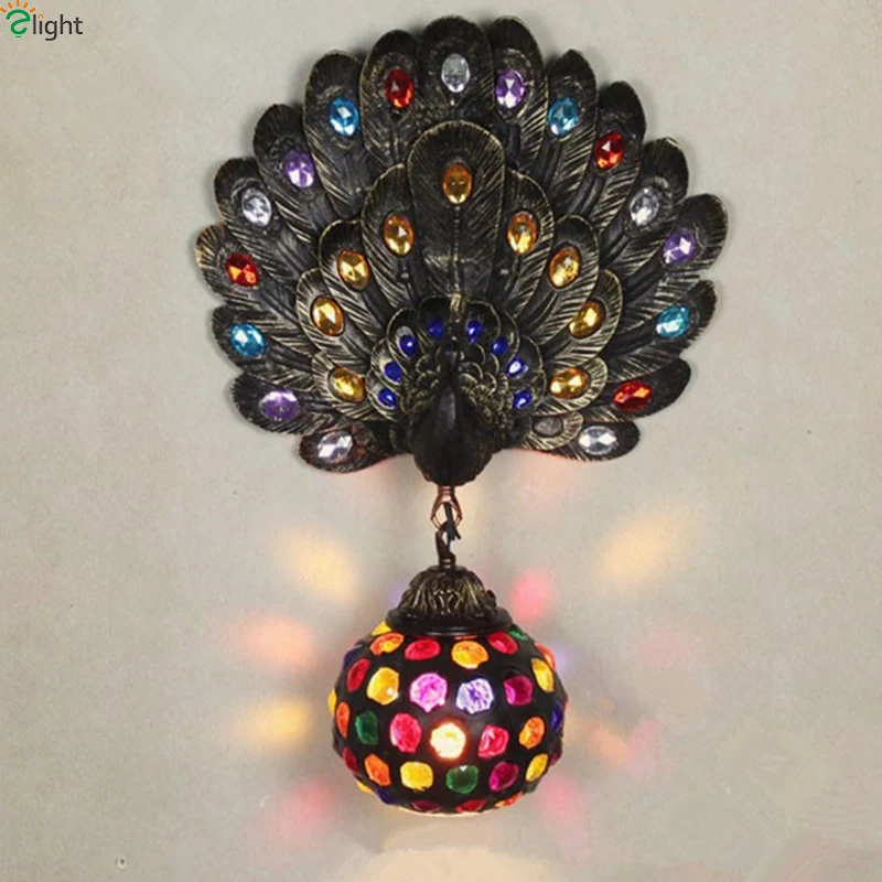 

Bohemia Retro Iron Peacock Led Wall Lamp Lustre Crystal Bedroom Led Wall Lights Led Wall Lighting Light Loft Luminaria Fixtures
