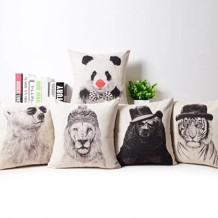 Tiger Lion Bear Cushion Cover Animal Sketch Panda Pillow Case 8 Styles Linen Cotton Pillow Covers Bedroom Sofa Decoration Tiger Lion Bear Cushion Cover Animal Sketch Panda Pillow Case 8 Styles Linen Cotton Pillow Covers Bedroom Sofa Decoration