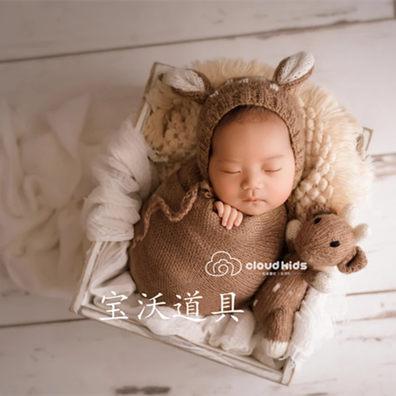 

Angora Bonnet Newborn Knit Classic hat and toy set New Born Photography Props cap baby doll props