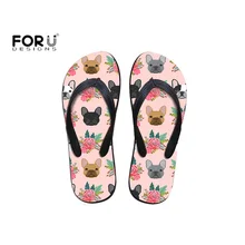 FORUDESIGNS; коллекция года; модные женские шлепанцы; сезон лето; Милые Вьетнамки с рисунком французского бульдога и цветочным принтом для девочек; пляжные повседневные сандалии