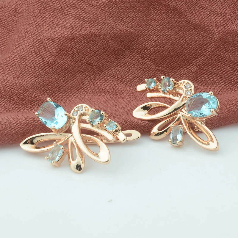 

1pair Women 585 Rose Gold Color Blue Stone Cubic Zircon Earrings Drop Earrings