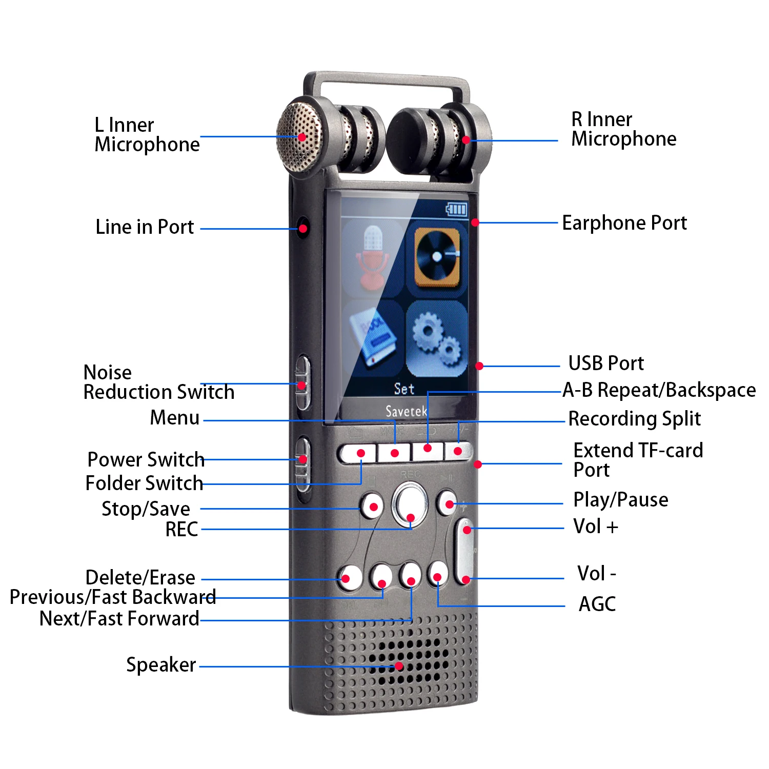 Профессиональный голосовой цифровой Аудио Диктофон 8 ГБ 16 ГБ 32 ГБ WAV MP3 до 1536 кбит/с шумоподавление mp3-плеер
