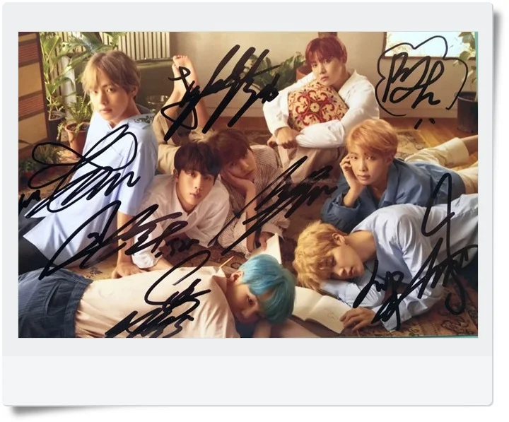 Подписанный Bangtan Boys групповая фотография с автографом LOVE YOURSELF 4*6 дюймов