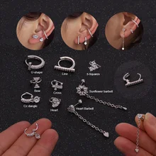 Feelgood, новинка, Cz, крестик, сердце, бант, маленький хрящевой обруч, серьги, спираль, пирсинг, ювелирное изделие, Сережка в виде раковины