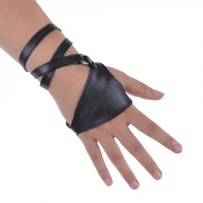 Для женщин пикантная обувь для ночного Клубные перчатки готический панк-рок черного цвета Искусственные кожаные перчатки MUG88