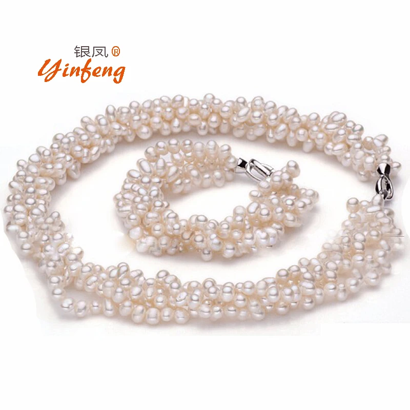 100% White Natural Freshwater pearl Jewelry Real pearl Necklace & Bracelet Jewelry for Women Fashion Charm Accessory
