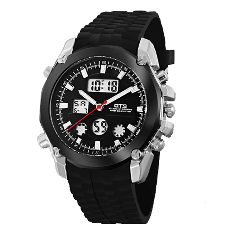 Новые OTS с двойным дисплеем водонепроницаемые светящиеся мужские спортивные часы наружные Часы светодиодный цифровые наручные часы - Цвет: Silver White
