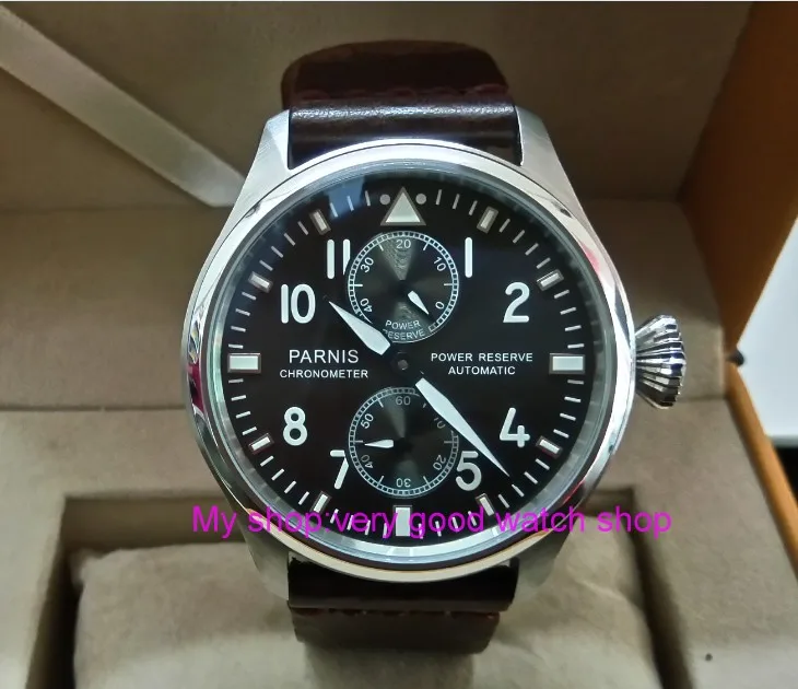 

47mm PARNIS power reserve Automatic Self-Wind Mechanical movement men's watch Black dial luminous Mechanical watches zdgd122a