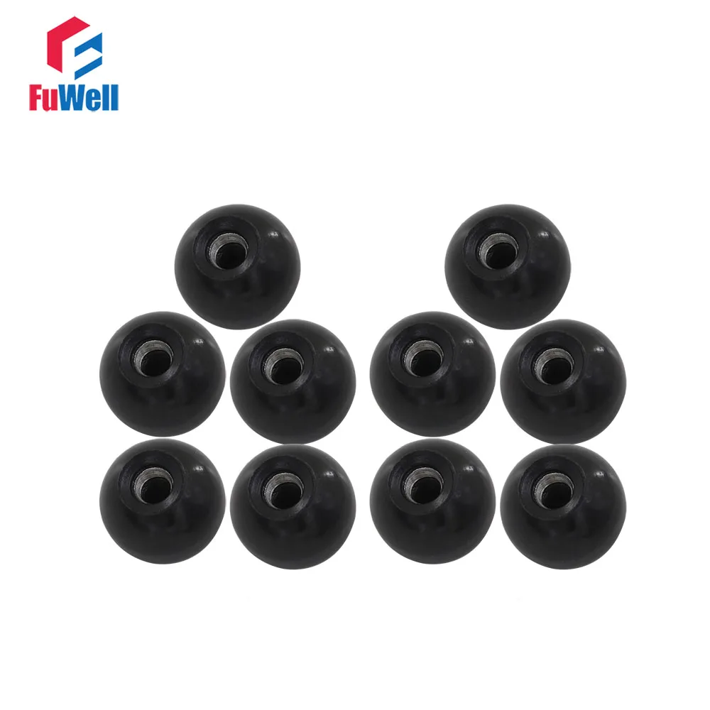 

10pcs Ball Knob M6 x 25mm 6mm Thread 25mm Ball Diameter Bakelite Black Ball Lever Knob Iron Insert for Machine Tools Replacement