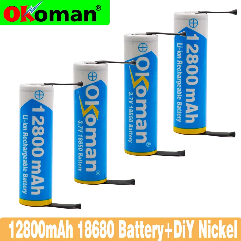 

Okoman high capacity 18650 battery 3.7V 12800mAh lithium ion rechargeable battery for flashlight power tools + DIY nickel