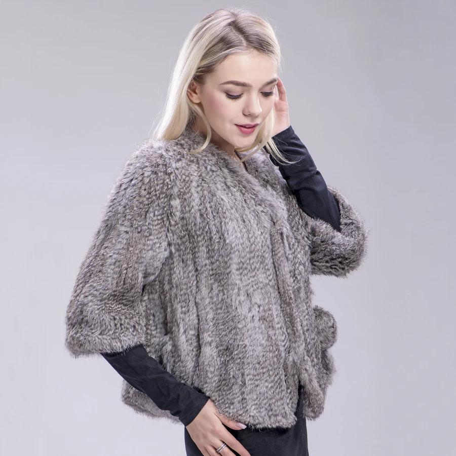 Fxfurs из натуральной натуральный женские вязаные кроличий мех пальто модное