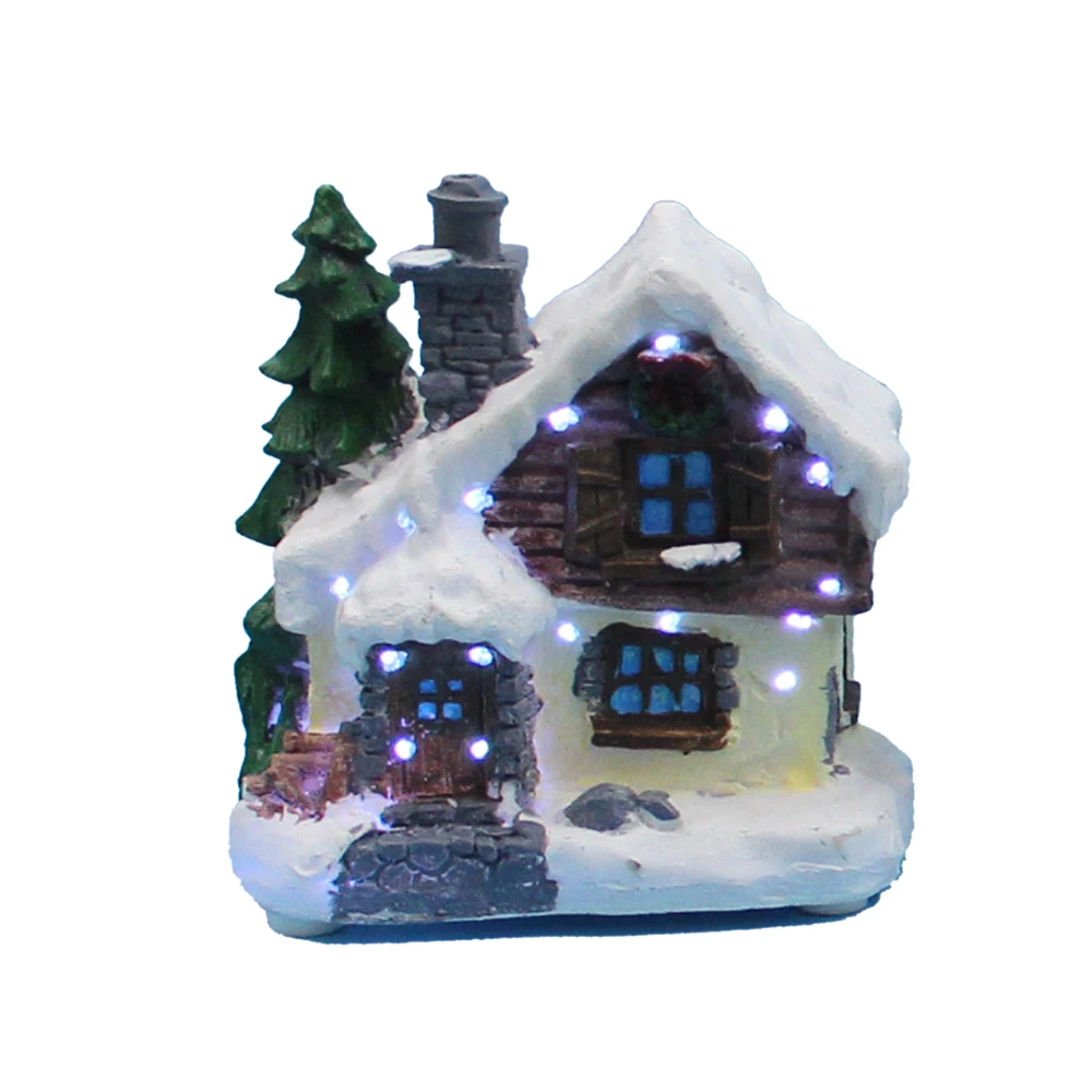 

4" LED paper mache (polyresin) small Christmas houses design with led fibre-optical light Christmas decor gifts