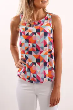 

2017 New Women Ladies Summer Fashion Tops Print Sleeveless Shirt Blouse Casual Tops Clothes